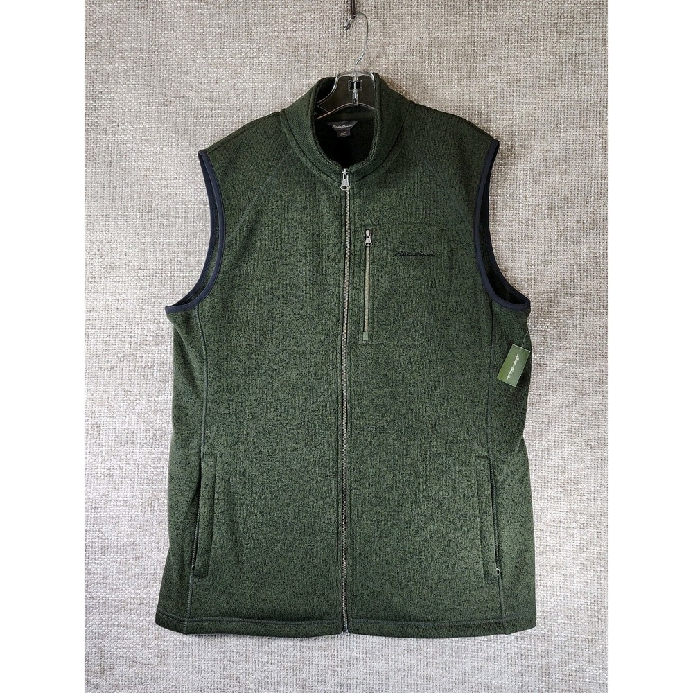 NEW Eddie Bauer Fleece Summit Vest Mens LT Tall Dark Green Heather Full Zip